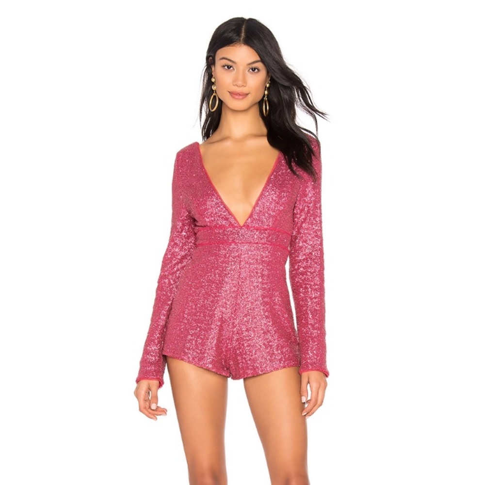 pink sequin long sleeve romper